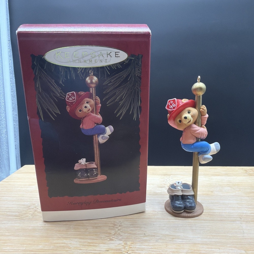 1996 Hallmark Keepsake Christmas Ornament Hurrying Downstairs Firefighter Bear